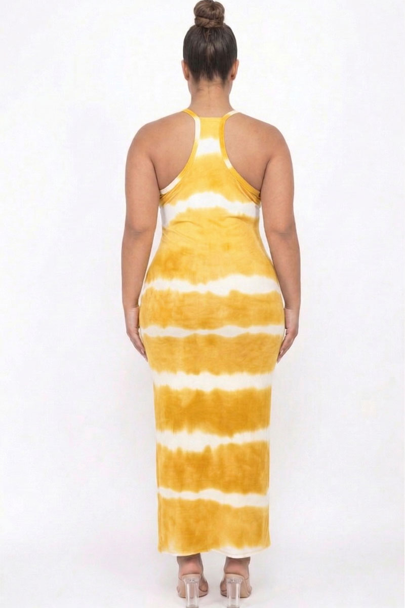 Plus Size Stripe Tie-Dye Printed Maxi Dress