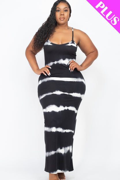 Plus Size Stripe Tie-Dye Printed Maxi Dress