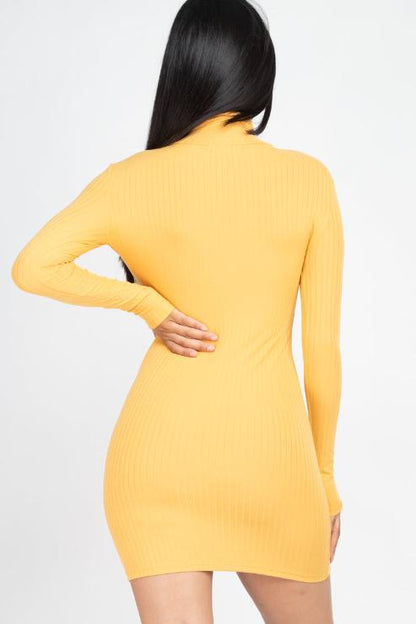 Ribbed Mock Neck Bodycon Mini Dress - Capella Apparel Wholesale