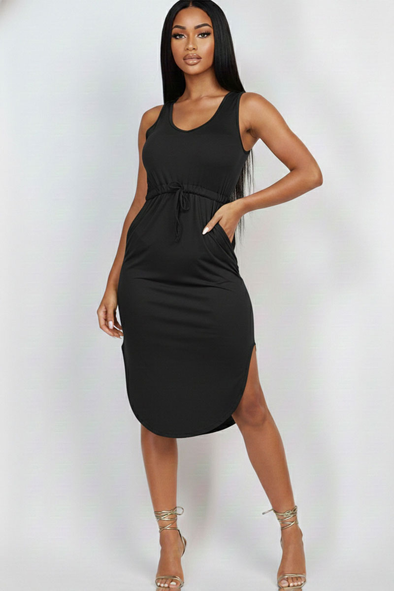 Drawstring Sleeveless Midi Dress
