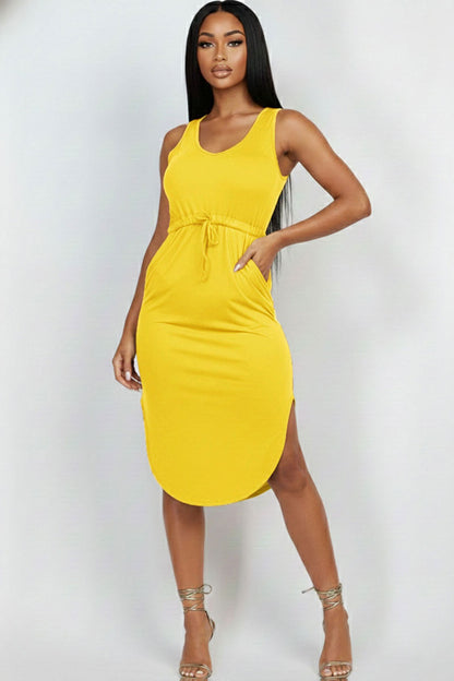 Drawstring Sleeveless Midi Dress