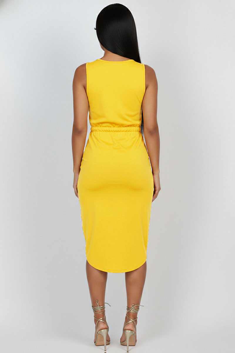 Drawstring Sleeveless Midi Dress