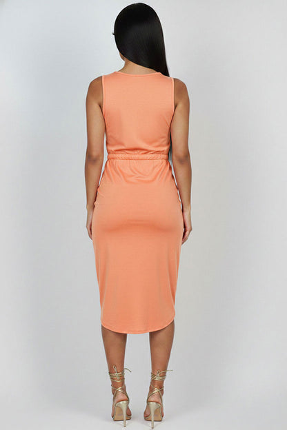 Drawstring Sleeveless Midi Dress