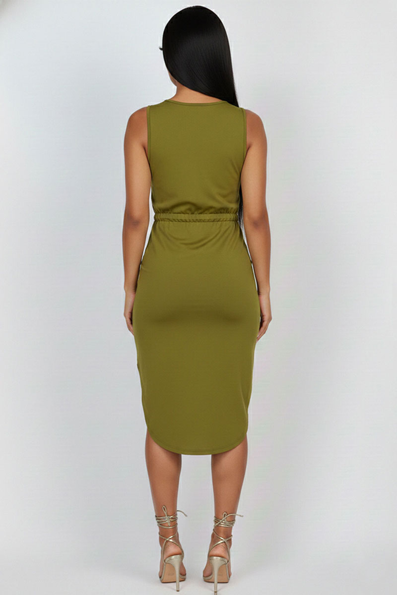 Drawstring Sleeveless Midi Dress