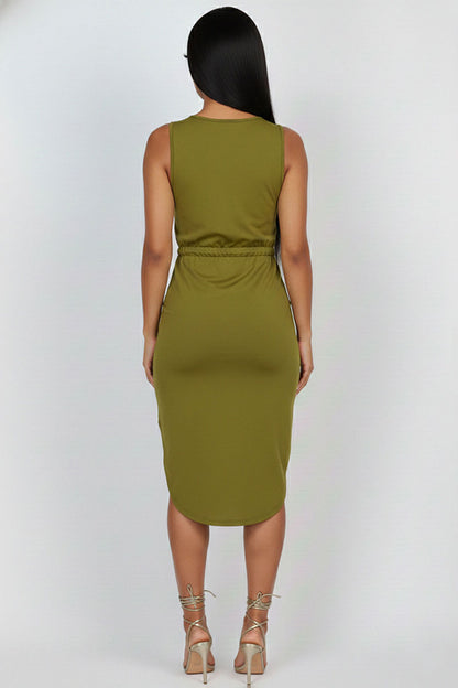 Drawstring Sleeveless Midi Dress