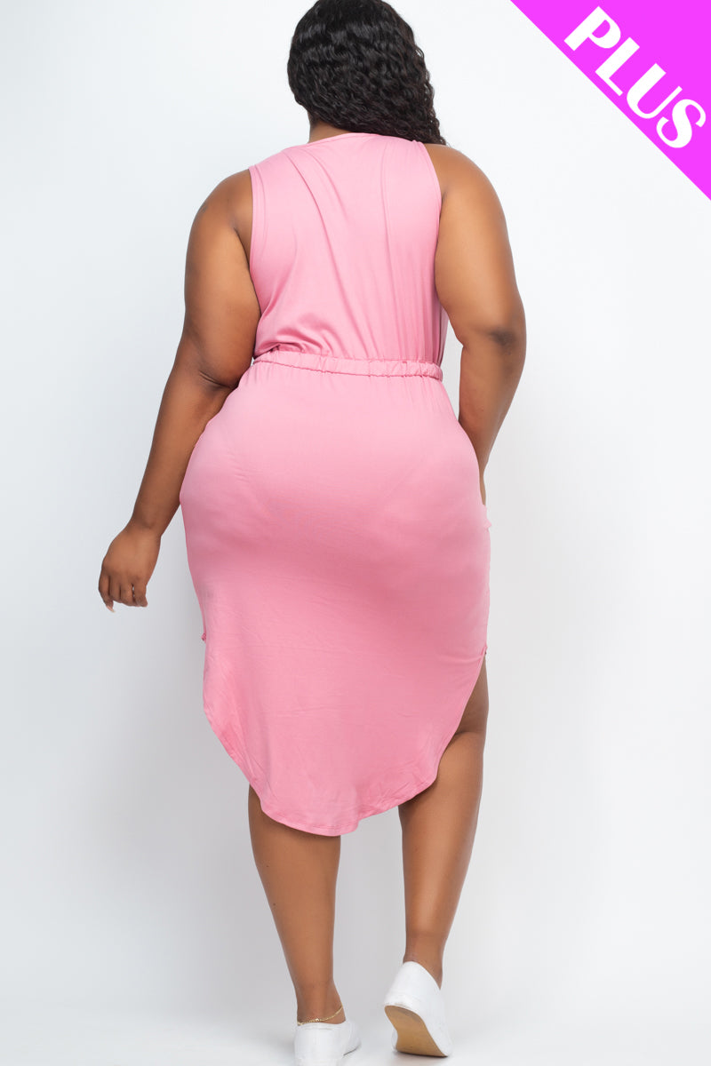 PLUS SIZE DRAWSTRING SLEEVELESS MIDI DRESS (CAPELLA) - Capella Apparel