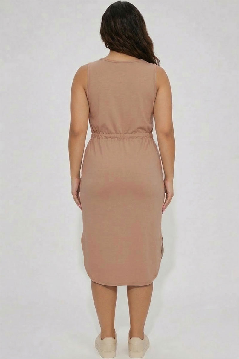 Plus Size Drawstring Sleeveless Midi Dress