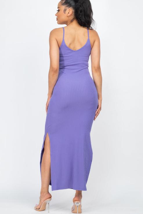 Ribbed Side Slit Long Cami Dress - Wholesale Capella Apparel