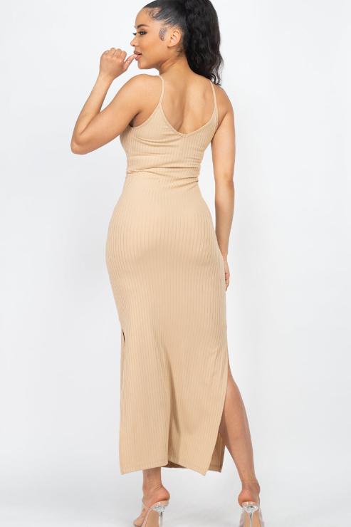 Ribbed Side Slit Long Cami Dress - Wholesale Capella Apparel