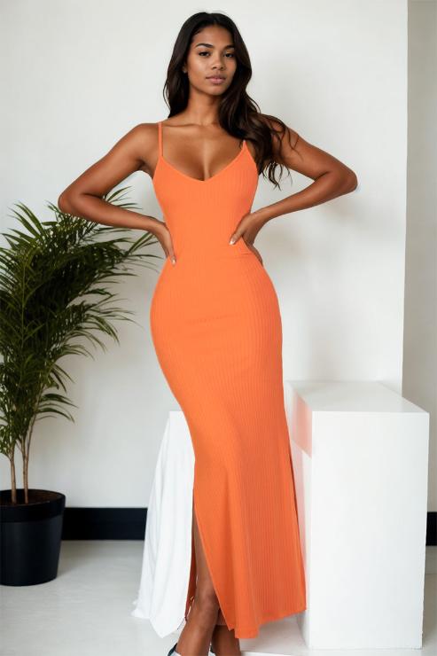 Ribbed Side Slit Long Cami Dress - Wholesale Capella Apparel