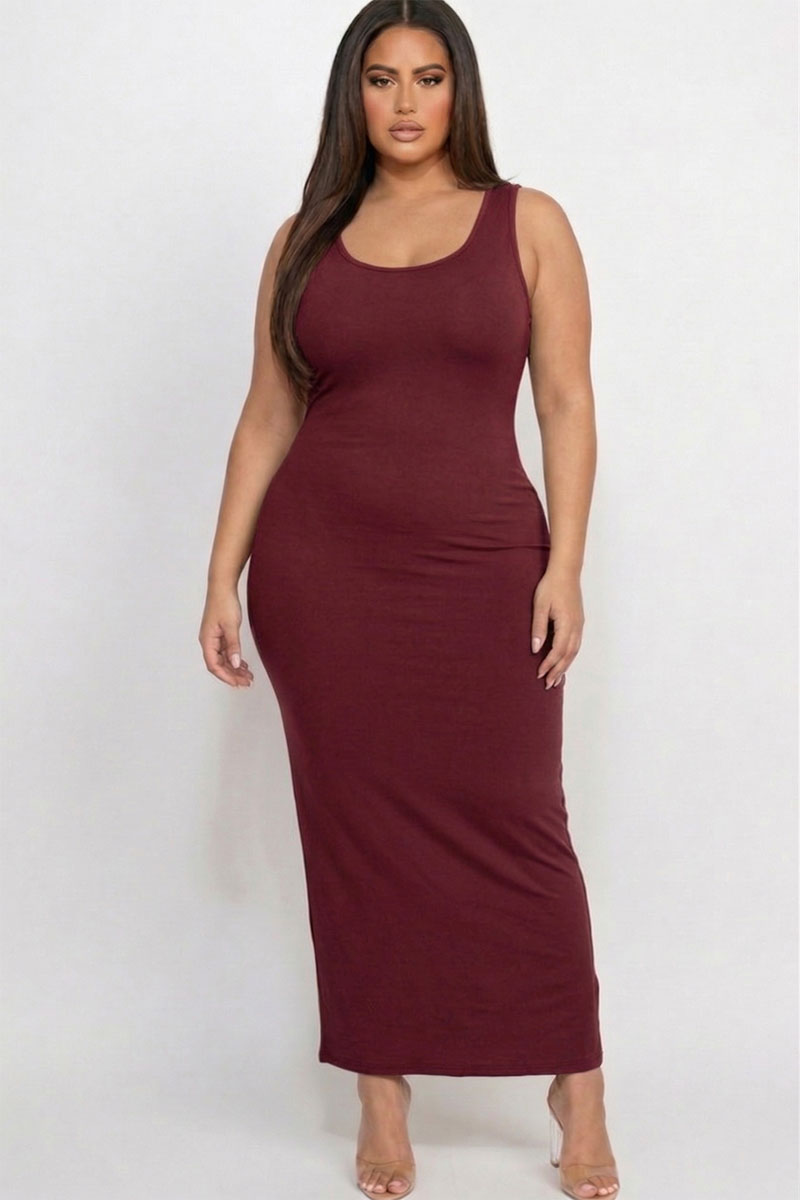 Plus Size Solid Basic Maxi Dress