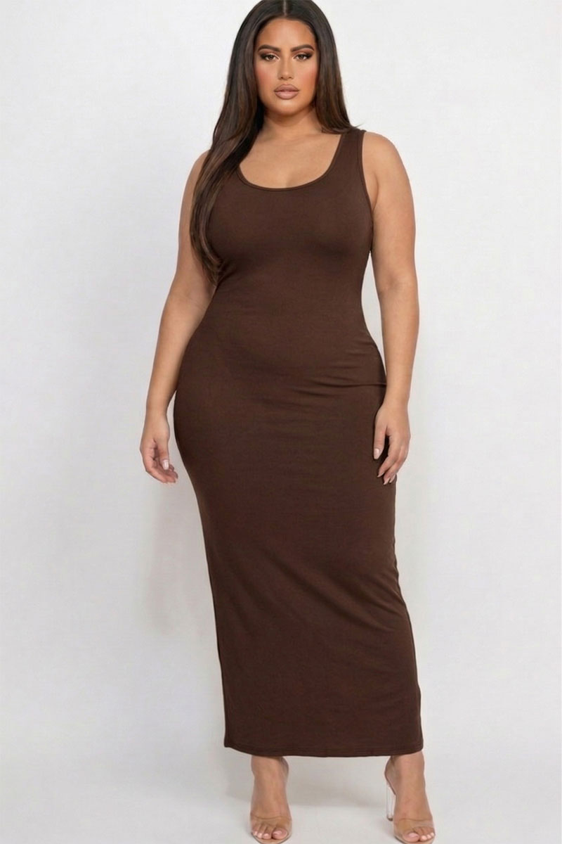 Plus Size Solid Basic Maxi Dress