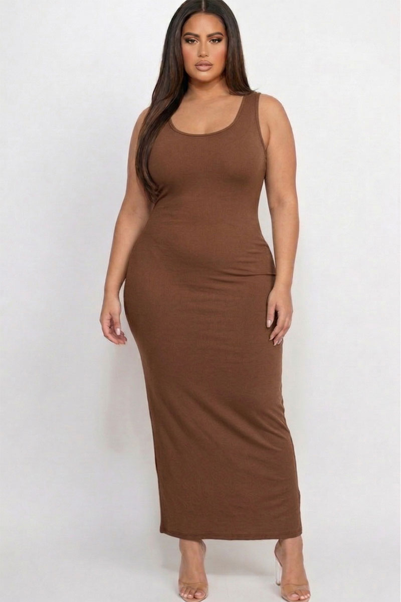 Plus Size Solid Basic Maxi Dress