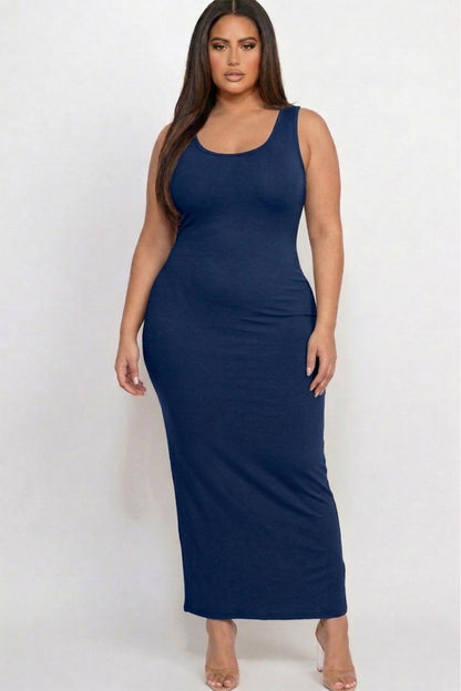 Plus Size Solid Basic Maxi Dress
