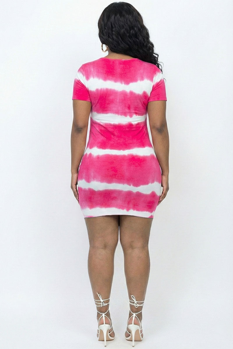 Plus Size Tie-dye Print Bodycon Dress (CAPELLA)