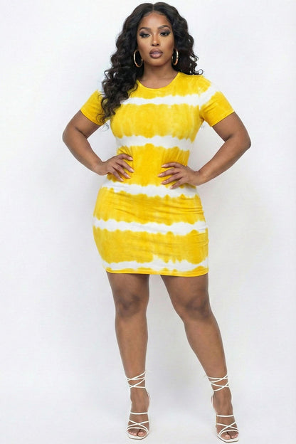 Plus Size Tie-dye Print Bodycon Dress (CAPELLA)