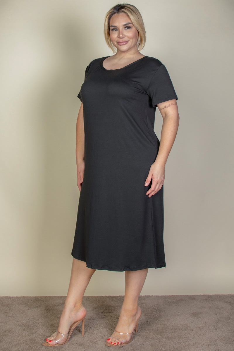 Plus Size Loose Fit Short Sleeve Maxi Dress - Capella Apparel