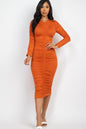 Ruched Long Sleeve Midi Dress (CAPELLA) - Capella Apparel