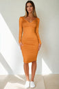 Split Neck Long Sleeve Midi Dress - Capella Apparel