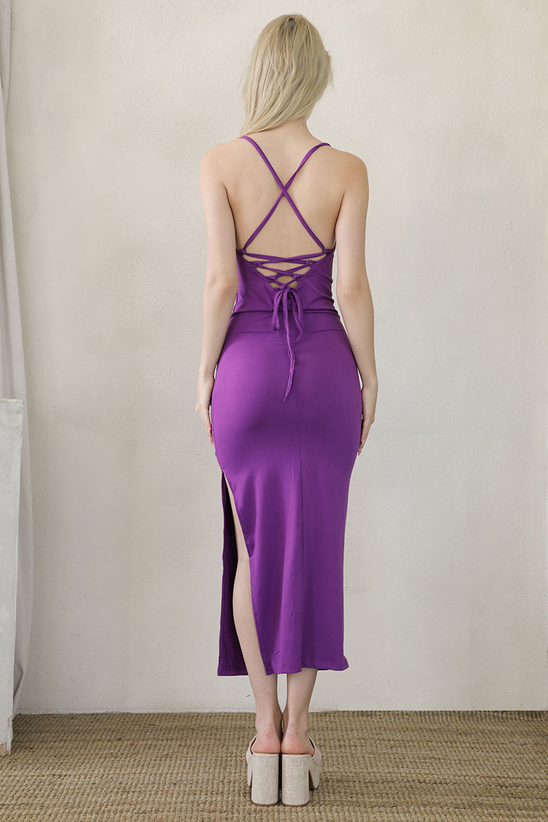 Crisscross Back Split Thigh Maxi Dress - Capella Apparel