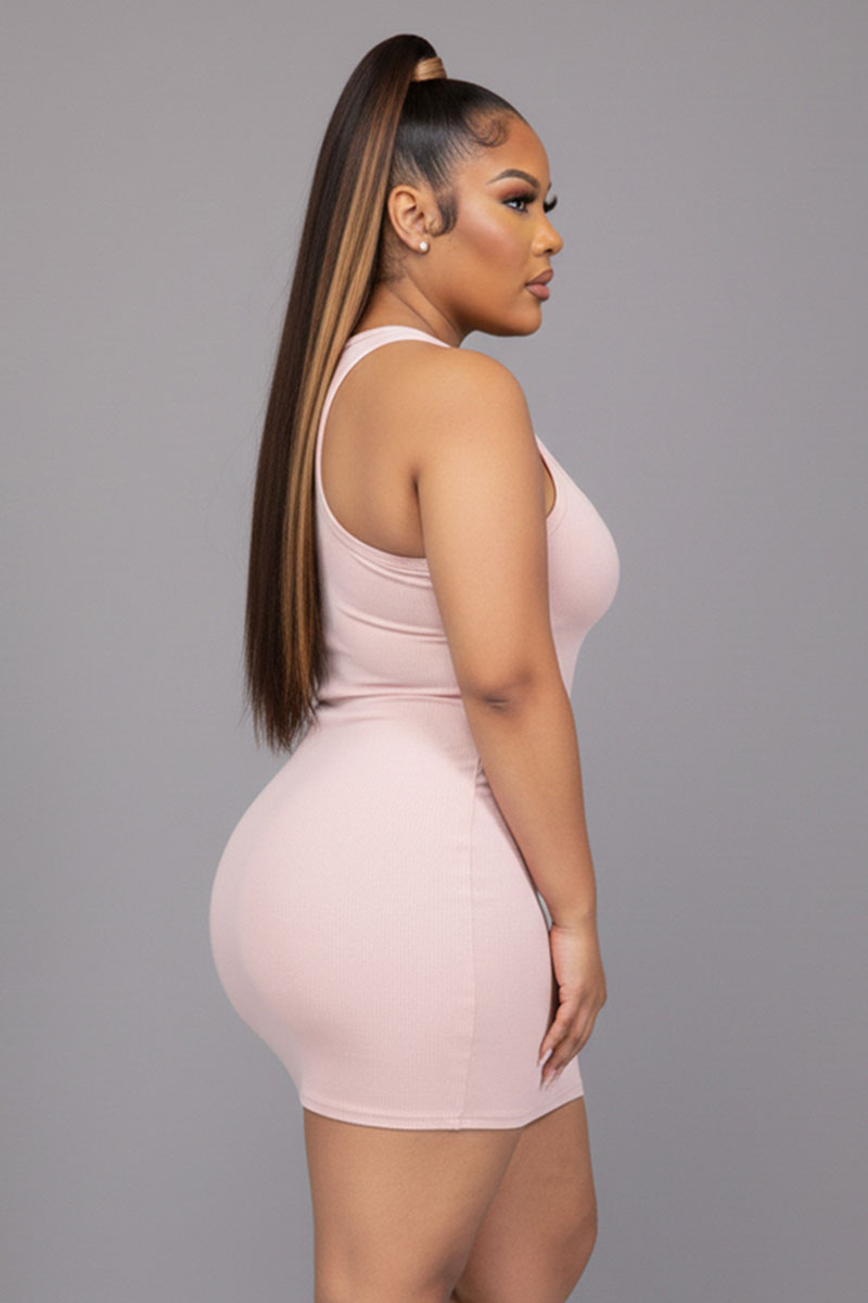 Minivestido sin mangas con cuello dividido acanalado de talla grande