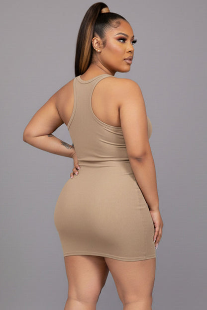 Minivestido sin mangas con cuello dividido acanalado de talla grande