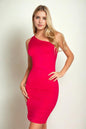 Sexy Solid Color Ruched One Shoulder Midi Bodycon Dress - Capella Apparel