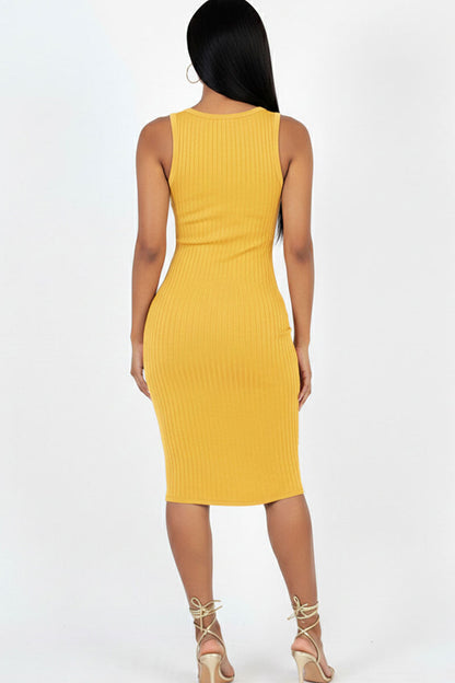 Casual Ribbed Split Neck Bodycon Dress (CAPELLA)