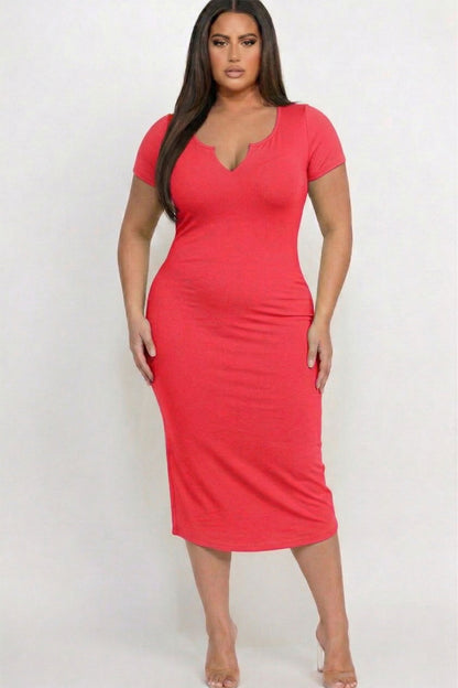 Vestido midi ajustado con cuello dividido de talla grande