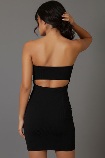 Ribbed Bandeau Cut Out Back Mini Bodycon Dress