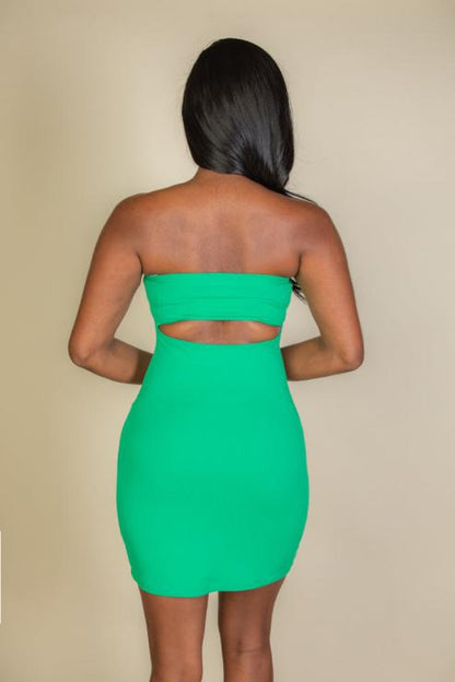 Ribbed Bandeau Cut Out Back Mini Bodycon Dress