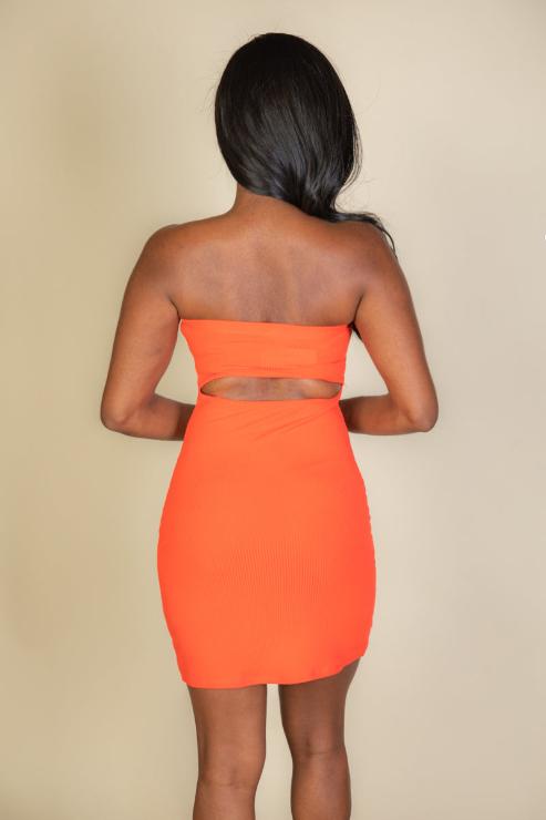 Ribbed Bandeau Cut Out Back Mini Bodycon Dress