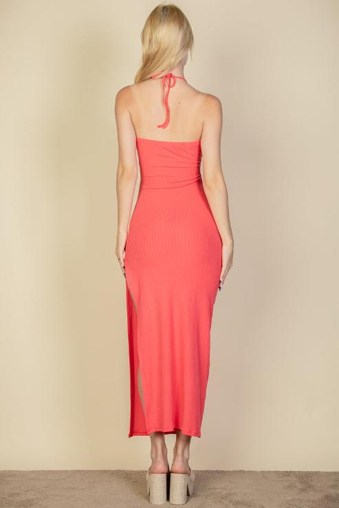 Ribbed Cut Out Front Side Slit Maxi Dress - Capella Apparel