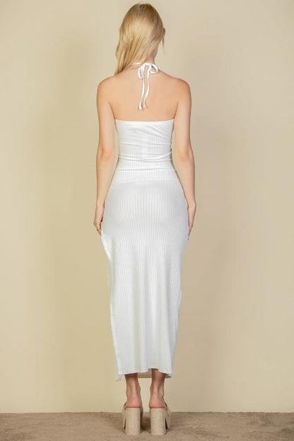 Ribbed Cut Out Front Side Slit Maxi Dress - Capella Apparel