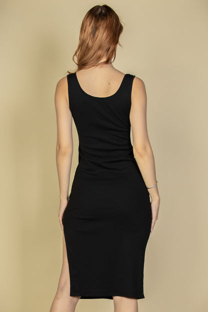 Flat Back Rib Sleeveless Tank Side Slit Bodycon Dress - Capella Apparel