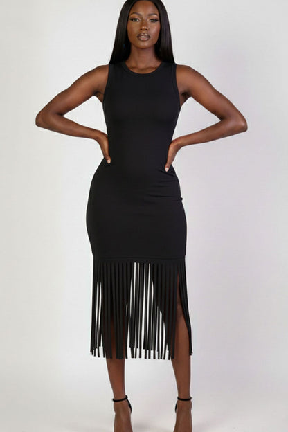 Sleeveless Fringe Midi Dress