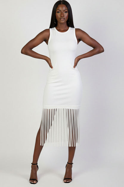 Sleeveless Fringe Midi Dress