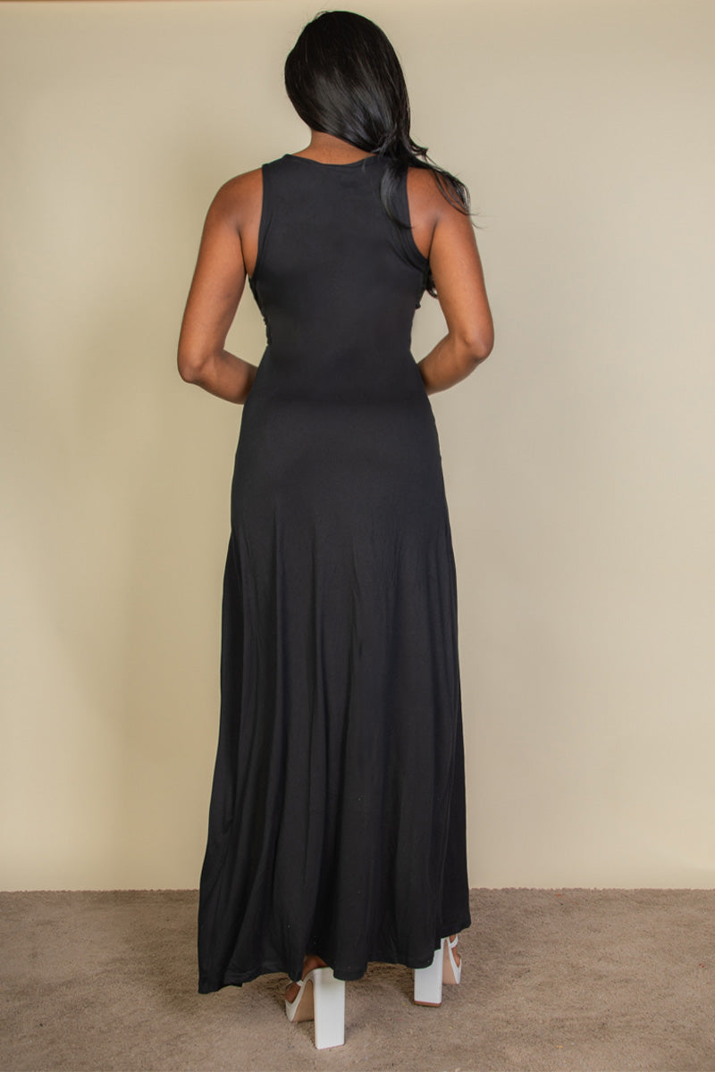 Plunge Neck Thigh Split Maxi Dress