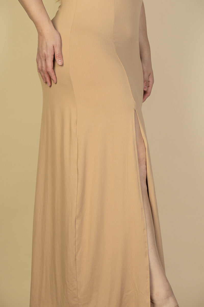 Plus Size Plunge Neck Thigh Split Maxi Dress - Capella Apparel