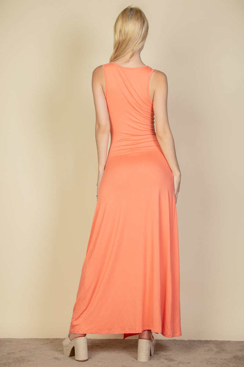 Plunge Neck Thigh Split Maxi Dress - Capella Apparel