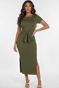 Tie Front Short Sleeve Side Slit Dress