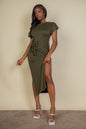 Tie Front Short Sleeve Side Slit Dress