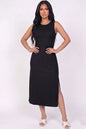 Vestido midi sin mangas con abertura lateral acanalado