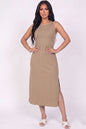 Vestido midi sin mangas con abertura lateral acanalado