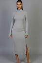 Sweater-Knit Fuzzy Turtle Neck Split Thigh Dress