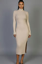 Sweater-Knit Fuzzy Turtle Neck Split Thigh Dress