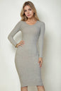 Sweater-Knit Fuzzy V Neck Bodycon Dress - Capella Apparel