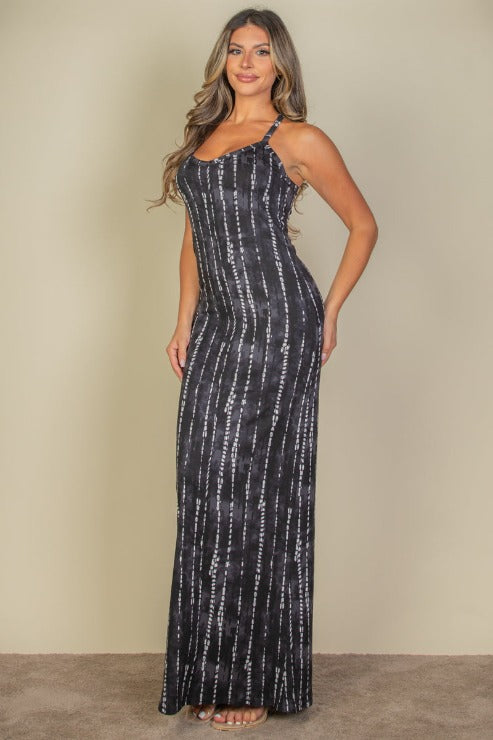 Tie Dye Printed Cami Bodycon Maxi Dress - Capella Apparel