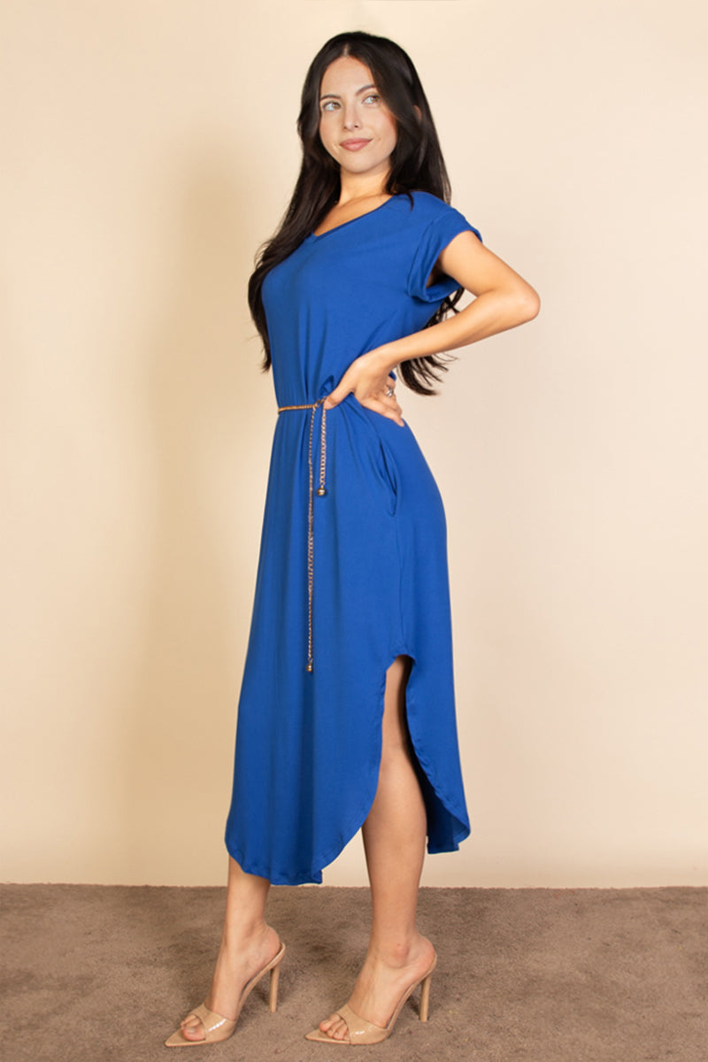 Hidden Pocket Batwing Sleeve V Neck Long Dress