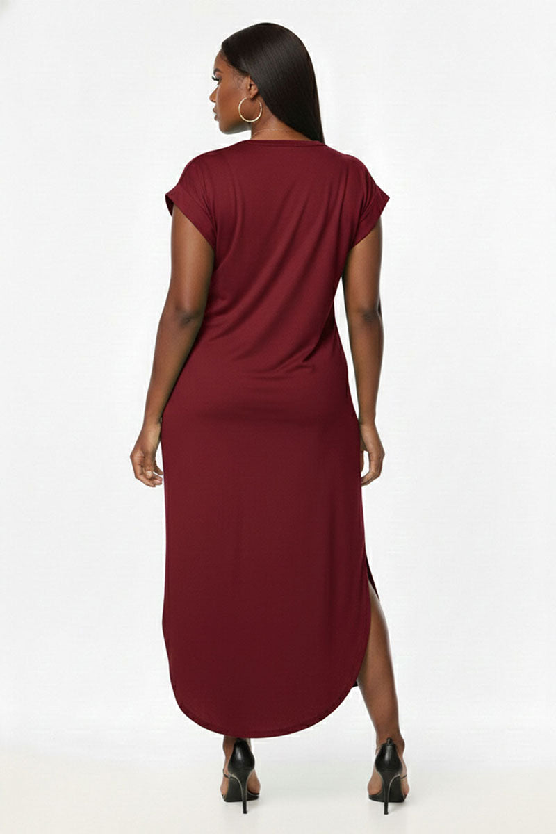 Plus Size Hidden Pocket Batwing Sleeve V Neck Long Dress (CAPELLA)